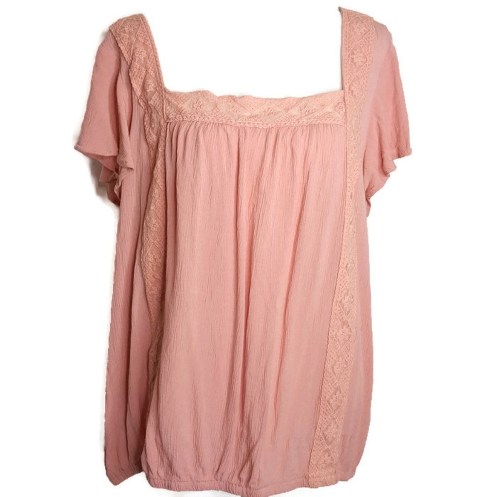TORRID Coral Lace Trim Square Collar Top Shirt 2x